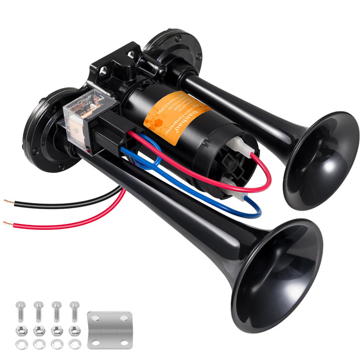 BANHAO Electric Air Horn for Truck 150dB Super Loud Black Horns Dual Trumpet with Compressor for Any 12V Vehicles Trucks