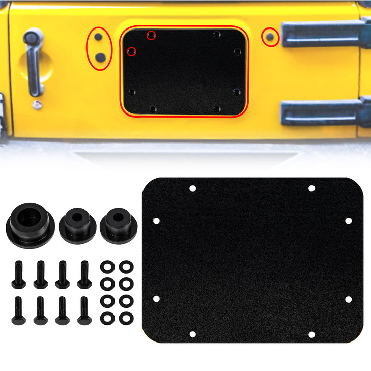 Buling Aluminum Wrangler Spare Tire Carrier Filler Plate Tailgate Plug Vent Plate Cover with Tailgate Durable Rubber Plu