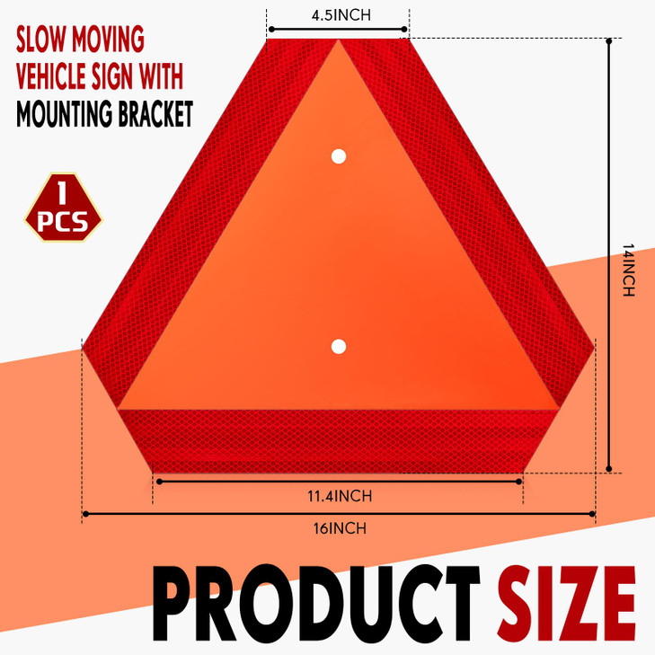 Yaocom 1 Set Slow Moving Vehicle Sign with Mounting Bracket 14 x 16 Inch Slow Moving Vehicle Triangle Sign Aluminum Warn