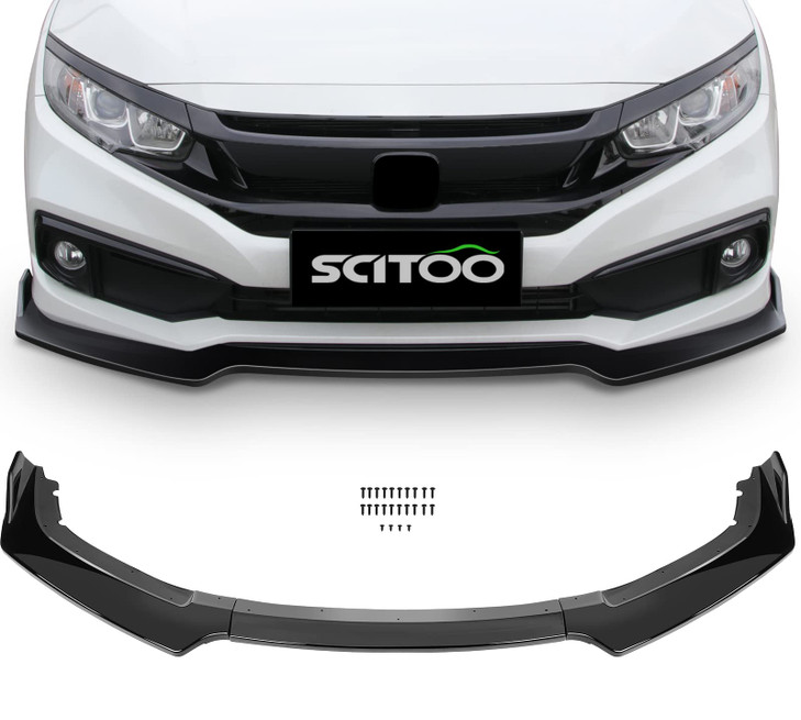 SCITOO 3PCS Black PP Front Bumper Body Kit Spoiler Chin Spoiler Front Bumper Lip Fit for 20162020 for Honda Civic