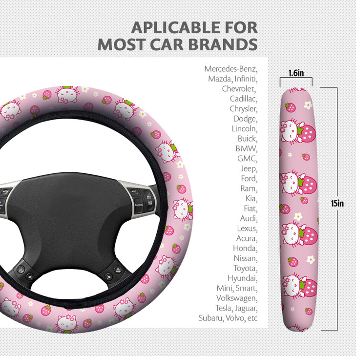 Kitty Accessories Car Strawberry Pink Cat Wheel Cover Y2K Car Accessories Girly Steering Wheel Cover Universal Fit 14515
