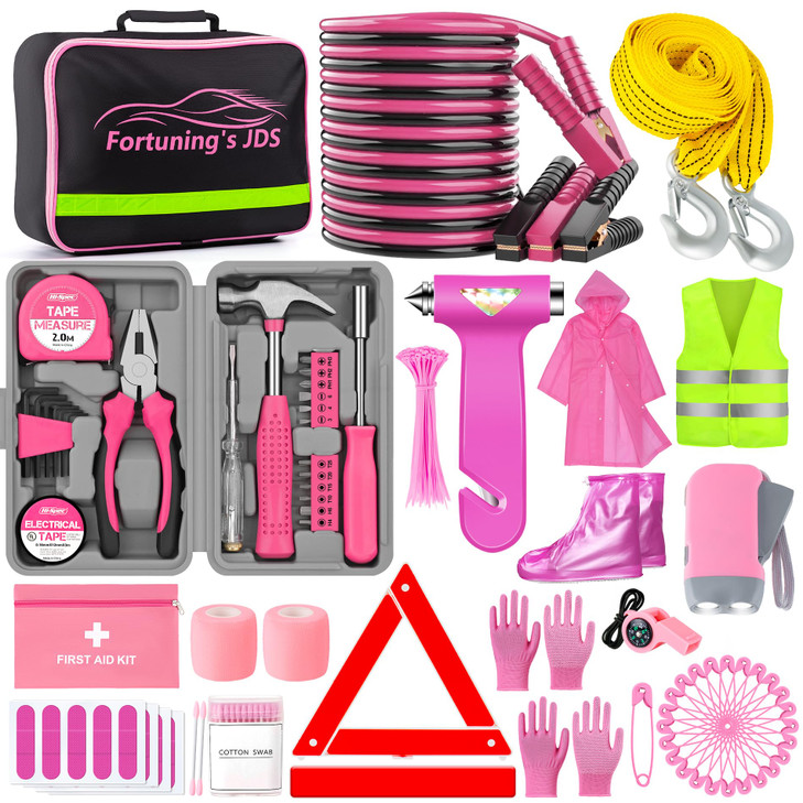 298PCS Roadside Emergency Car Kit Car Emergency Kit with Jumper Cables Roadside Emergency Kit for Vehicles Emergency Car