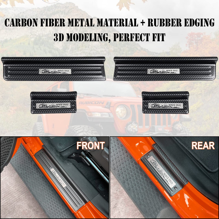 Rowa Door Sill Guards for Jeep 20182026 Wrangler JL JLU 20202026 Gladiator JT Carbon Fiber Pattern 304 Stainless Steel D
