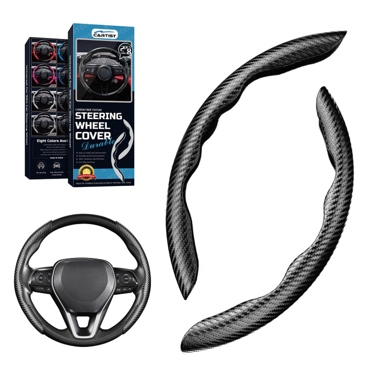 Cartist Carbon Fiber Steering Wheel Cover AntiSlip Steering Wheel Cover for MenWomen Durable Universal Car Accessory Bla