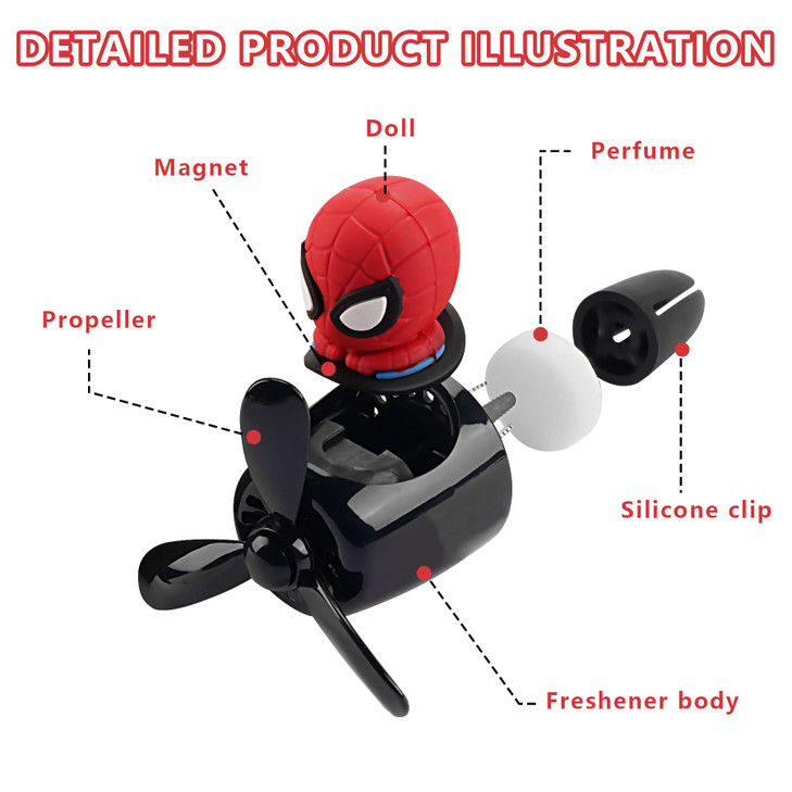 Jimtyee Car Air Freshener Cute Cartoon Hero Pilot Car Diffuser Rotating Propeller Automotive Air Outlet Fan Creative Car