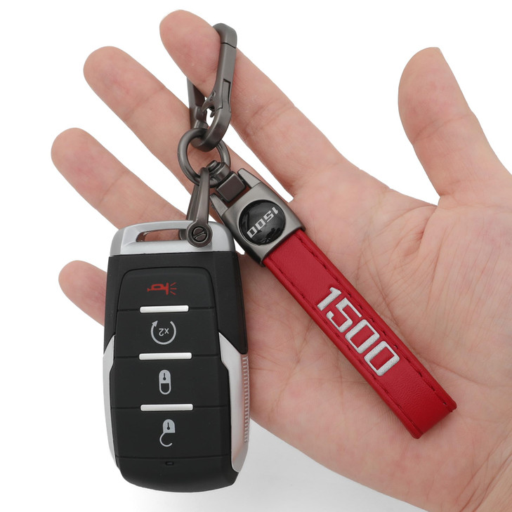 LINOAH Key Chain for Ram 1500 Leather Car Keychain Compatiable With Dodge Ram 1500 Accessories Red Key Chain with 360 De