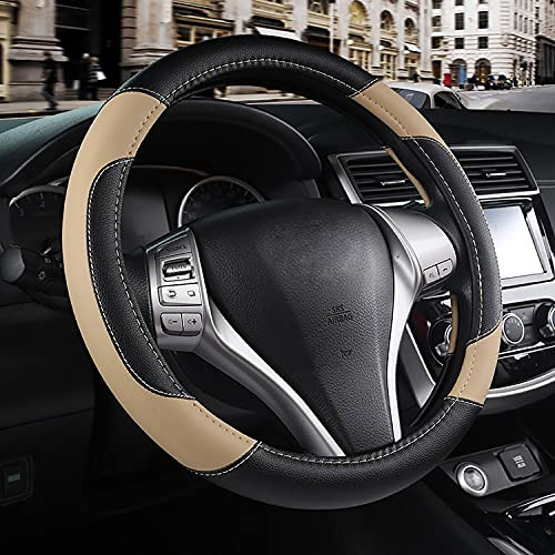 Leather Car Steering Wheel Cover NonSlip Car Wheel Cover Protector Breathable Microfiber Leather Universal Fit for Most