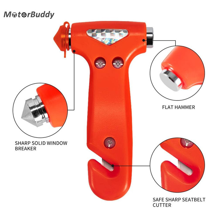 MOTORBUDDY 2Pack Car Safety Hammer Seatbelt Cutter Auto Emergency Escape Hammer with Window Glass Breaker and Seat Belt