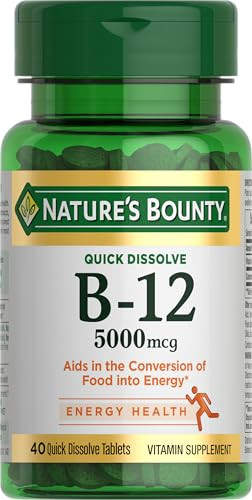 Nature's Bounty Vitamin B12, Supports Energy Metabolism and Nervous System Health, 5000mcg, 40 Quick Dissolve Tablets