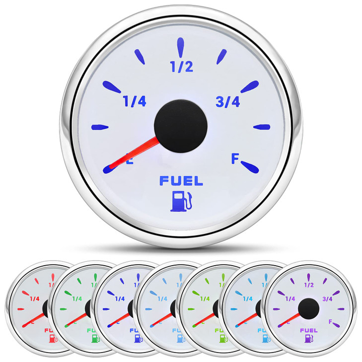 ARTILAURA Fuel Gauge 24033ohm 2116 52mm Fuel Gas Tank Meter 7 Color for AUTO Car Boat Marine White