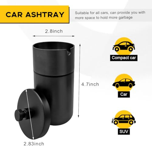 Ohleats Car Ashtray with Lid Stainless Steel Smokeless Smell Proof Auto Ash Tray Detachable Mini Portable Cup Holder Cig