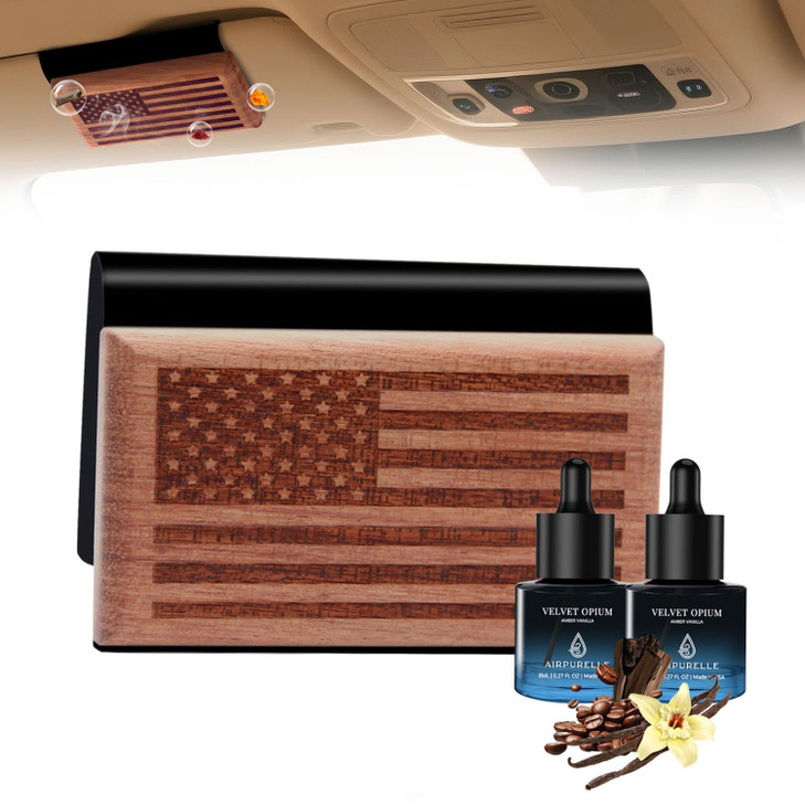 AirPurelle Car Air Freshener with Metal Clip Wood Air Freshener 90 Days Long Lasting Amber Vanilla Scent Includes 2x 8ML