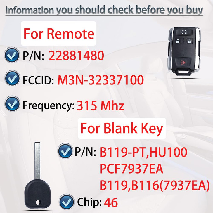 SUPALAND Key Fob Remote Replacement Fits for Chevy Silverado 1500 2500 3500 Colorado GMC Sierra Canyon 20142022 FCC ID M