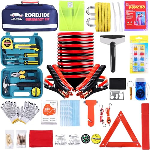 LIANXIN Roadside Assistance Emergency Kit Car Emergency Kit with Jumper Cables Upgraded Emergency Roadside Kit for Car 1