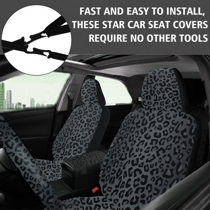 JINGSEN 15 Pcs Black Leopard Print Printing Car Steering Wheel Cover Center Console Armrest Pad Headrest Seat Belt Cover