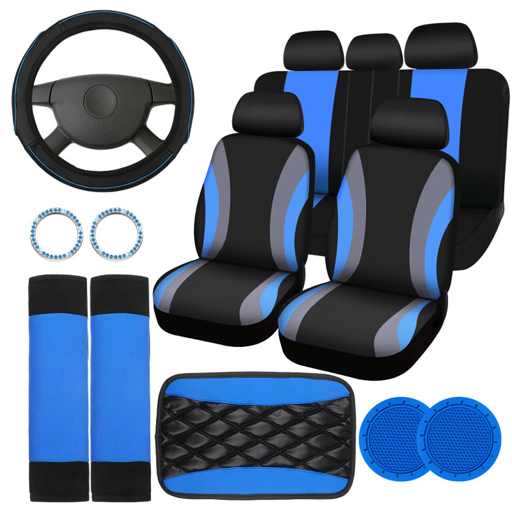 Sinmoe 17 Pcs Car Seat Covers Full Set Steering Wheel Cover Center Console Pad Armrest Cover Seat Safety Belt Pad Seatbe