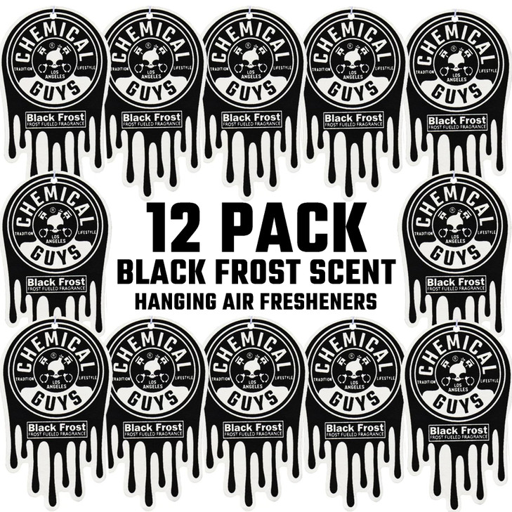 Chemical Guys Car Fresheners Hanging Air Freshener Black Frost Scent 12 Pack Great for Cars Trucks SUVs RVs Home Garage
