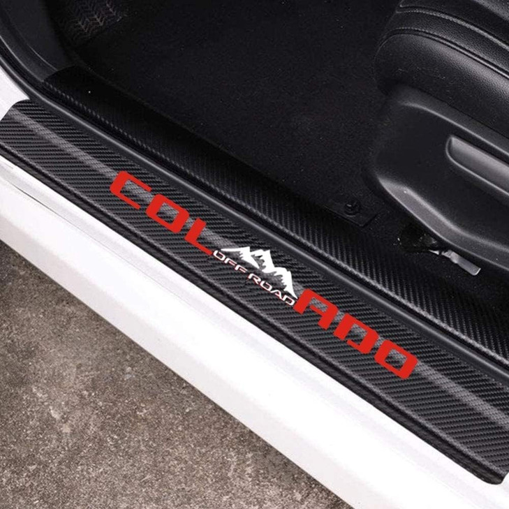 MAXMILO 4Pcs Car Door Sill Protector Reflective 4D Carbon Fiber Leather Sticker Decoration Door Entry Guard Accessories