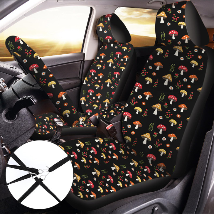 Riakrum 17 Pcs Mushroom Car Seat Covers Car Accessories Full Set for Women Men Automotive Rear Front Seat Protector View