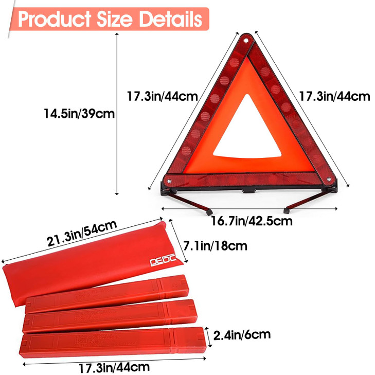 DEDC Car Safety Triangle Warning Kit Set of 3 Roadside Emergency Kit with Reflective Warning TriangleVisibility Roadside