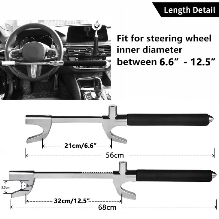 Tevlaphee Steering Wheel Lock for CarsWheel LockVehicle AntiTheft LockAdjustable Length Clamp Double Hook Universal Fit