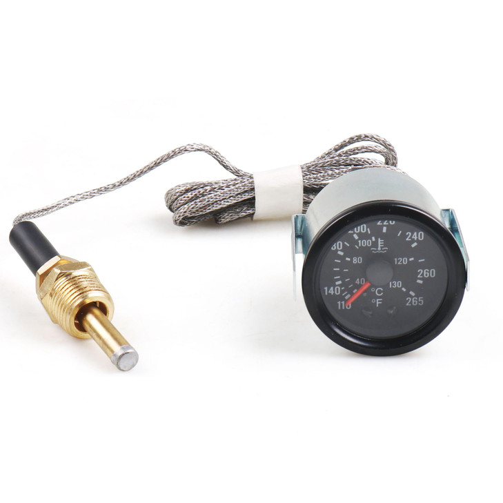 Dyno Racing 2 52mm 12V Pointer Mechanical Water Temperature Temp Gauge 40130110265Yellow Light Car Meter with Sensor NPT