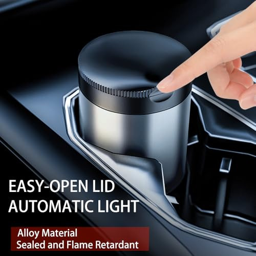 Tmengdao Ashtray with LidSmokeless Ashtray for Cup Holder Smell ProofDetachable Stainless Steel Car Ash Tray with LED Au