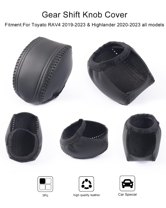 YAKANEY for Toyota RAV4 20192025 Gear Shift Knob Cover Genuine Leather Interior Protective Gear Shift Trim for Toyota Hi