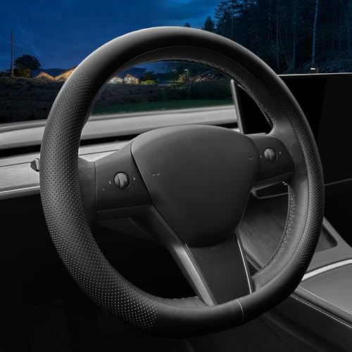 LKWLIKEI Nappa Leather UltraThin Steering Wheel Cover for Tesla Model 3Y Steering Wheel Cover NonSlip Design and Interio