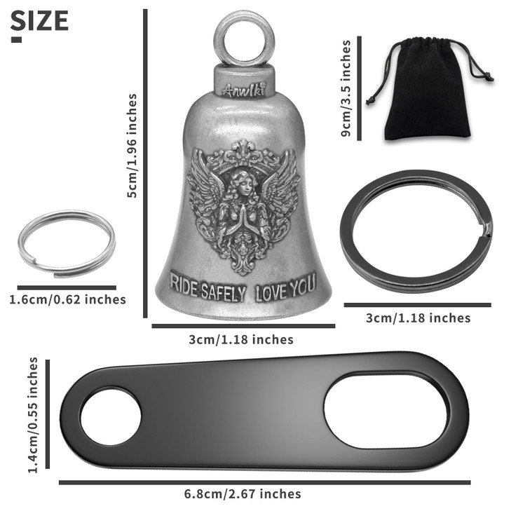 Anwlki Biker Guardian Luck Riding Bell Motorcycle Gremlin Bells with 2 Key Chain Ring Accessories Motorcycle Bell Hanger
