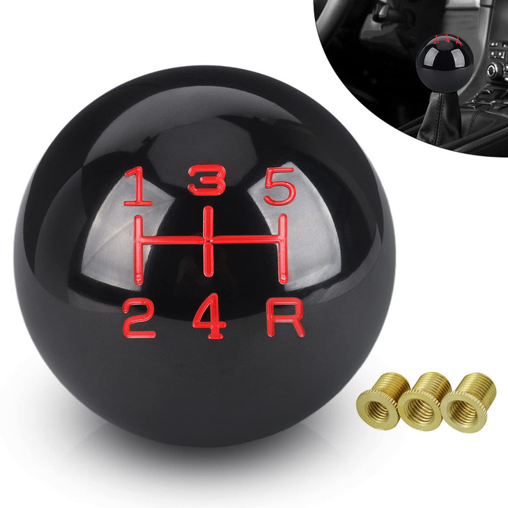 ANDO RACING 5 Speed Car Racing Gear Shift Shifter Knob Resin Polished Round Ball Shift Knob with 3 Adapters Compatible w