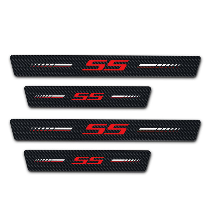 Annloysky 4Pcs Door Sill Plate Protectors Compatible with Chevy Camaro SS Car Accessories Carbon Fiber Leather Door Sill