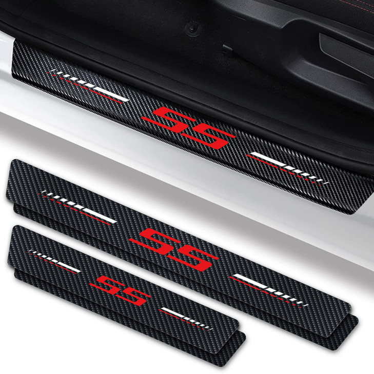 Annloysky 4Pcs Door Sill Plate Protectors Compatible with Chevy Camaro SS Car Accessories Carbon Fiber Leather Door Sill