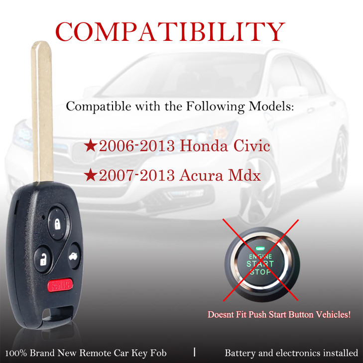 MechanMagic Key Fob Remote Replacement Fits for Honda Civic EX Si Hybrid 2006 2007 2008 2009 2010 2011 2012 2013 Acura M