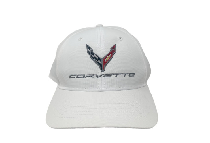 C8 Corvette Hat Next Generation StayDri Adjustable Performance Cap Officially Licensed by GM White