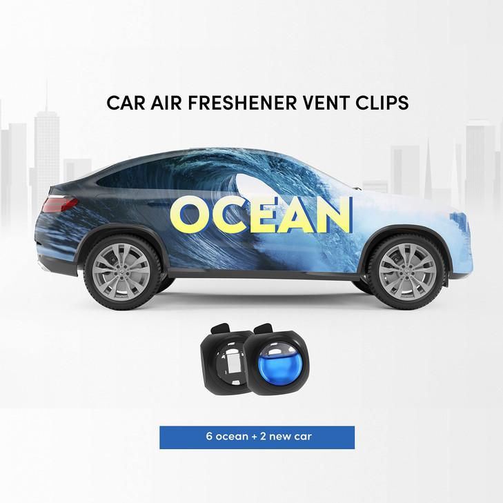 DRIVEJOY Car Air Freshener Vent Clips 8 PK 6 Ocean 2 New Car Scent Long Lasting Air Fresheners for Men Women Up to 240 D