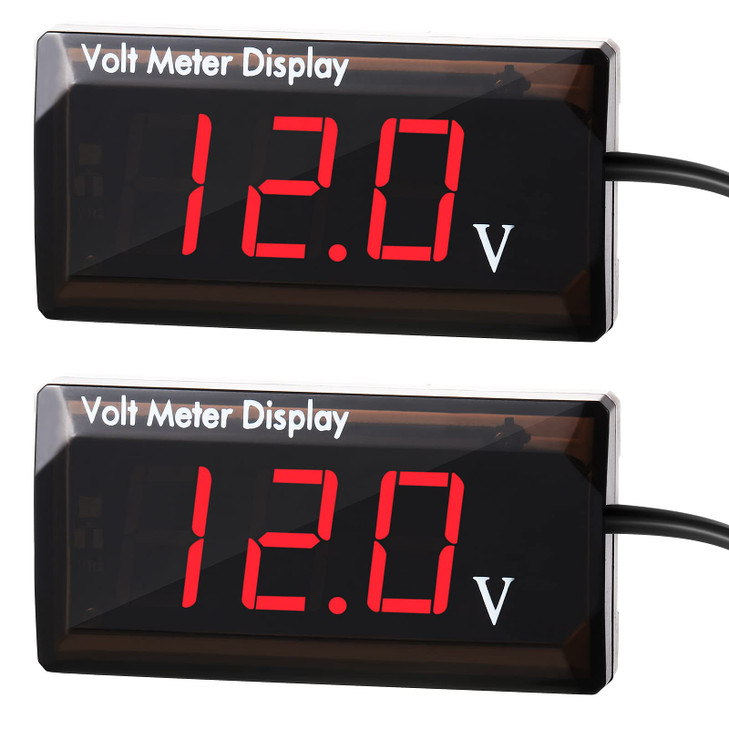 2 Pieces DC 4 to 28V Car Digital Voltmeter 12V Voltage Meter Car Audio Gauge LED Display 12V Waterproof Voltage Gauge Me