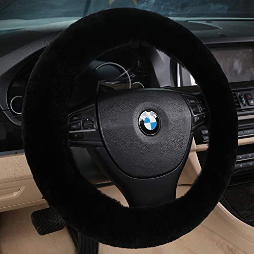 Fluffy Wool Sheepskin Fuzzy Black Car Steering Wheel Cover for Universal Auto Steering Wheel 14 1215 12inch AntiSlip Sof