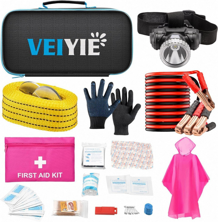 Car Roadside Emergency Kit with Jumper Cables Car First Aid Kit Emergency Kit for Vehicles Car Safety Roadside Assistanc
