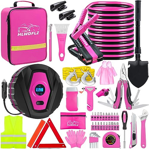 HLWDFLZ Car Emergency Kit with Portable Air Compressor Roadside Emergency Kit for Vehicles Winter Car Safety Roadside As
