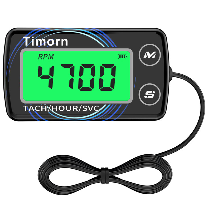 Small Engine Tachometer Hour Meter Timorn Digital Inductive Waterproof Tiny Tach Meter RPM Meter HR Meter for Dirt Bike
