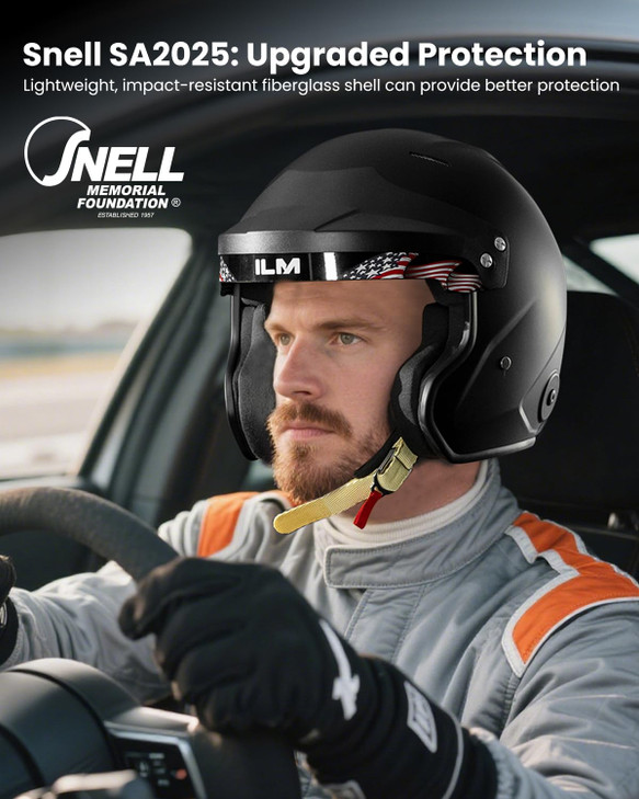 ILM Snell SA2025 Open Face Auto Racing Helmets for Men and Women Model R85 M MatteBlack