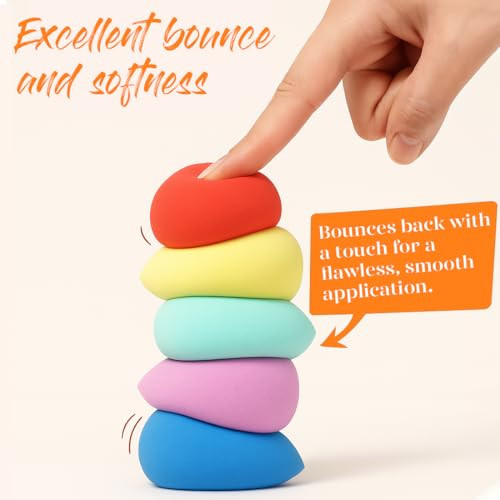 BEAKEY Makeup Sponge Set 5 Pack Micro Porous Low Absorption Soft Latex Free Foundation Beauty Sponges & Blenders for Powder Cream