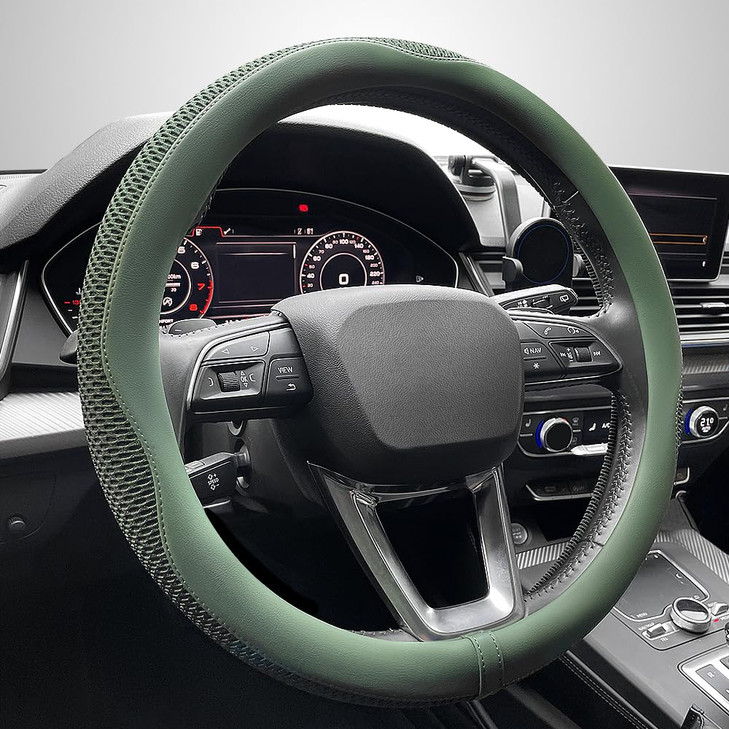 LKWLIKEI Car Steering Wheel Cover Universal 15 inch The Latest Microfiber Leather Breathable Technology Fabric NonSlip C