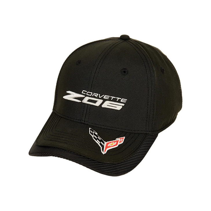 C8 Z06 Corvette Carbon Fiber Hat Next Generation Flag Accent Cap Officially Licensed by GM Black