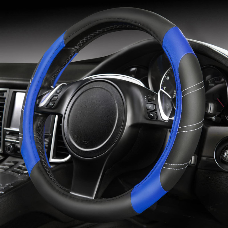 CAR PASS Line Rider Microfiber Leather Sporty Steering Wheel Cover Universal Fits for 95 TruckSUVCars14515inch AntiSlip