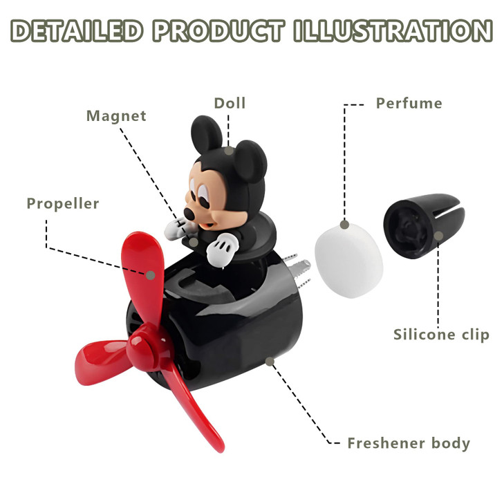 Jimtyee 2Pcs Car Air Fresheners Cute Cartoon Mouse Pilot Men Women Car Perfume Rotating Propeller Automotive Air Outlet