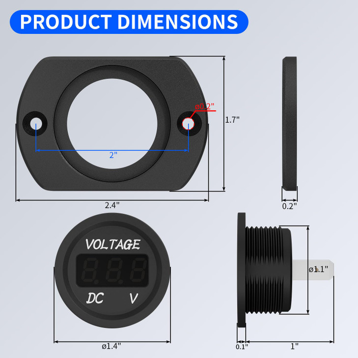DaierTek Battery Voltage Meter Waterproof DC 12V 24V LED Voltmeter Panel 12 Volt 24 Volt 36 Volt Battery Monitor with Bl