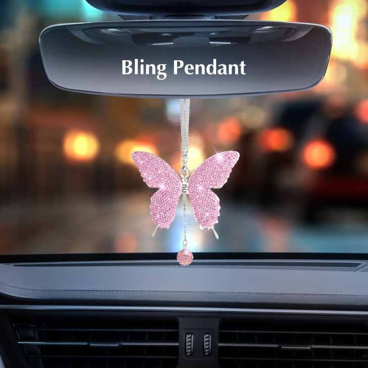 ARTILAURA 11 PCS Bling Car Accessories Set for Women Steering Wheel Covers Butterfly Hanging Seat Belt Cover Air Vent Cl