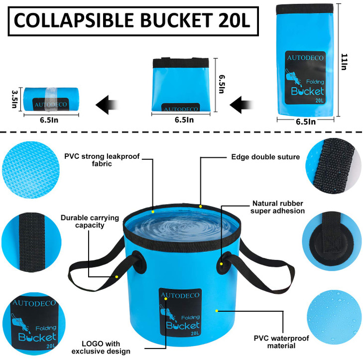 AUTODECO 22Pcs Car Wash Cleaning Tools Kit Car Detailing Set with Blue Canvas Bag Collapsible Bucket Wash Mitt Sponge To